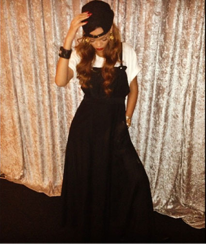 CUTE INSTAGRAM PIC: RIHANNA IN A BLACK RIHANNA FOR RIVER ISLAND SHEER  OVERALL MAXI DRESS  Jinna Loves