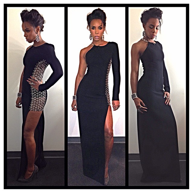 Kelly Rowland Anthony Vaccarello Grommet Embroidered Dress www.jinnaloves.com