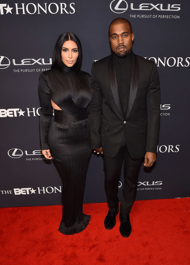 Kim Kardashian West and Kanye West in Balmain at the 2015 BET Honors